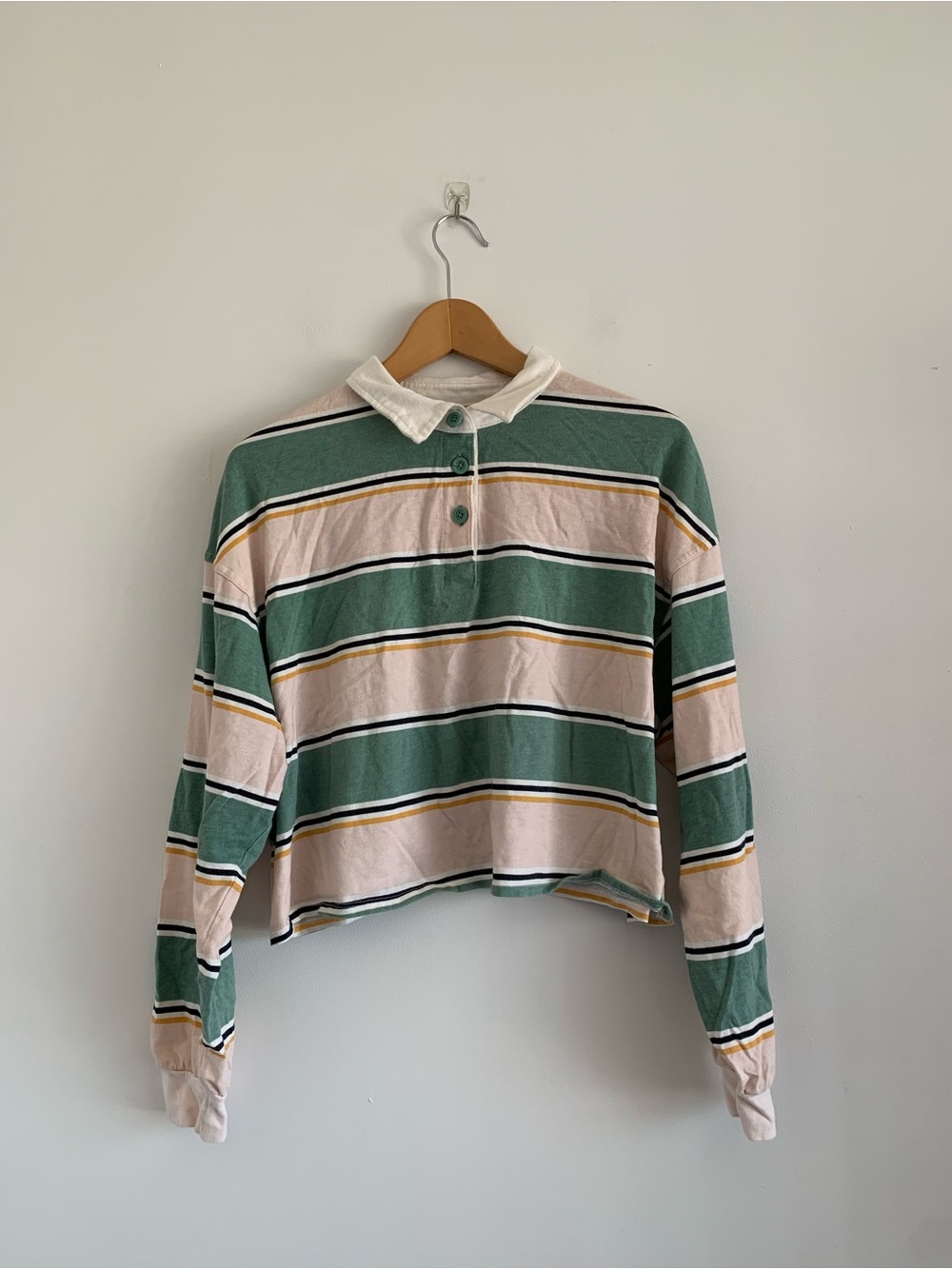 SO striped collared cropped long sleeve